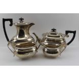 EMILE VINER A GEORGIAN DESIGN FOUR-PIECE SILVER TEA SET, of fluted form, with gadrooned rims, all