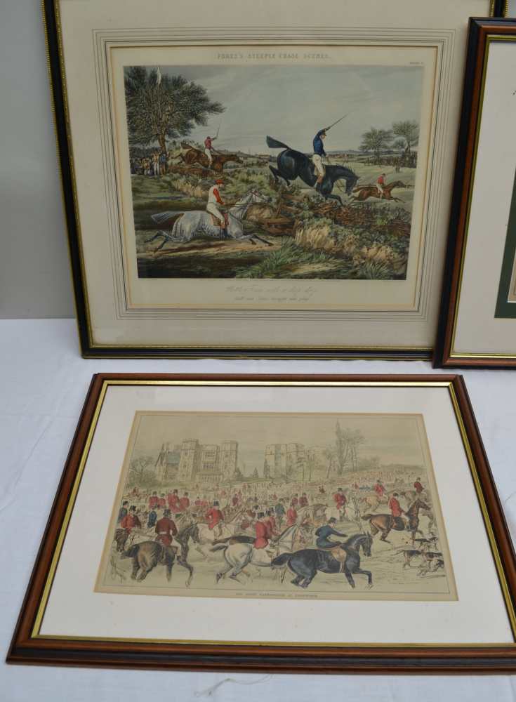 SIX VARIOUS EQUESTRIAN PRINTS, racing and hunting, mainly in Warwickshire, including 'The Hon - Image 2 of 4