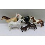 SIX VARIOUS BESWICK HORSES one dressed in a blanket for the Collector's Club 2000, 20cm high