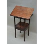 A 19TH CENTURY MAHOGANY LECTURN TABLE, fitted undertier, with drawer on squared supports, 55cm wide