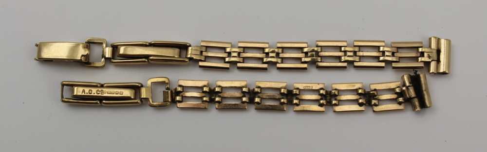 A 9CT GOLD TWO SECTION WATCH STRAP, weight; 6.8g