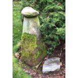 A SANDSTONE STADDLE STONE & CAP standing 94cm high inclusive