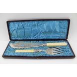 A PAIR OF EARLY 20TH CENTURY CASED FISH SERVERS, the plated blade engraved with Japonaise