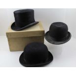 A HERBERT JOHNSON, NEW BOND ST. LONDON, HUNTING TOP HAT with retention cord, together with TWO