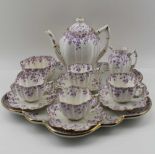 A FOLEY CHINA CABARET SET, c.1900, comprising the petal edge tray, 37.5cm in diameter, teapot with