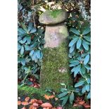 A SANDSTONE STADDLE STONE & CAP standing 103cm high inclusive