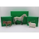 THREE BOXED JOHN BESWICK ANIMALS to include a ram, a donkey, and a grey hunter, 19cm high