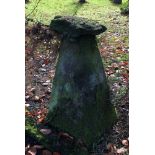 A SANDSTONE STADDLE STONE & CAP standing 90cm high inclusive