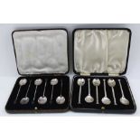 A CASED SET OF SIX SILVER COFFEE BEAN SPOONS, Sheffield 1928, and a cased set of SIX NAIL TERMINAL