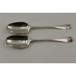 SAMUEL EATON A PAIR OF EARLY GEORGE III SOUP / TABLE SPOONS London 1764, monogrammed 'G' to the