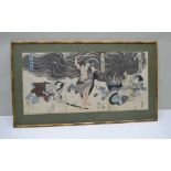 A JAPANESE MEIJI PERIOD WOOD BLOCK PRINT comprised of three panels with an overall scene of