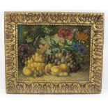 GEORGE CRUIKSHANK (1792-1878) 'Fruit & Flowers', 19th century oil on canvas still life study 29cm
