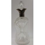 WALKER & HALL A CUT GLASS GLUG DECANTER, with silver collar and four pouring lips, Sheffield 1931,