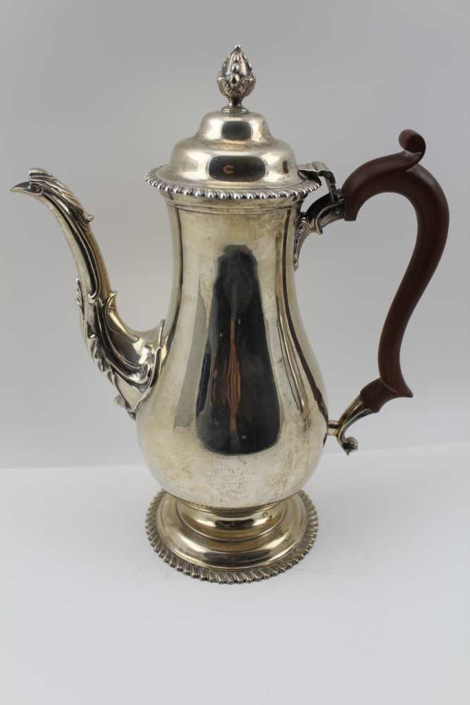 NAYLER BROTHERS A PAIR OF GEORGIAN DESIGN SILVER COFFEE POTS, of baluster form, the domed, hinged - Image 2 of 6
