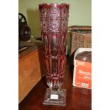 RED FLASH OVERLAY CUT GLASS VASE