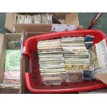 A PLASTIC BASKET AND A SMALL BOX CONTAINING A SELECTION OF PREDOMINANTLY 19TH CENTURY TILES VARIOUS