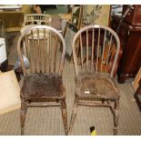 A PAIR OF HOOP & STICK BACK SOLID SEATED KITCHEN CHAIRS