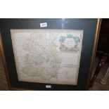 A ROBERT MORDEN MAP OF SHROPSHIRE, later hand coloured in decorative double mount