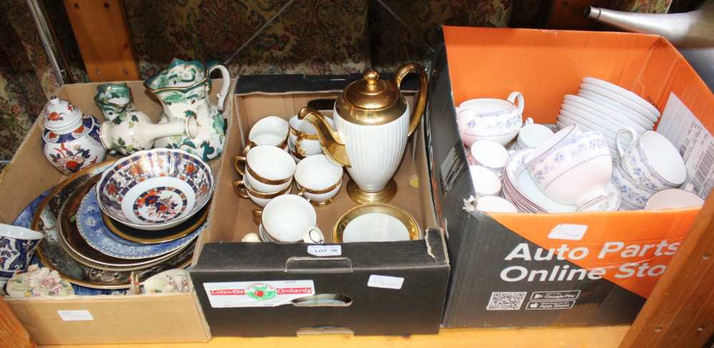 THREE BOXES OF DOMESTIC POTTERY & PORCELAIN to include; part tea & coffee services, masons green