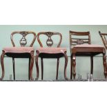 A PAIR OF PROBABLE FRENCH WALNUT FANCY BACKED DINING CHAIRS with overstuffed seat pads and