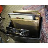 TWO BLACK CRATES CONTAINING A GOOD SELECTION OF FRAMES, some containing prints, together with