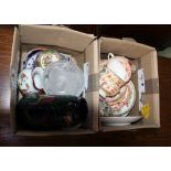 TWO BOXES CONTAINING A SELECTION OF DOMESTIC POTTERY & GLASSWARE