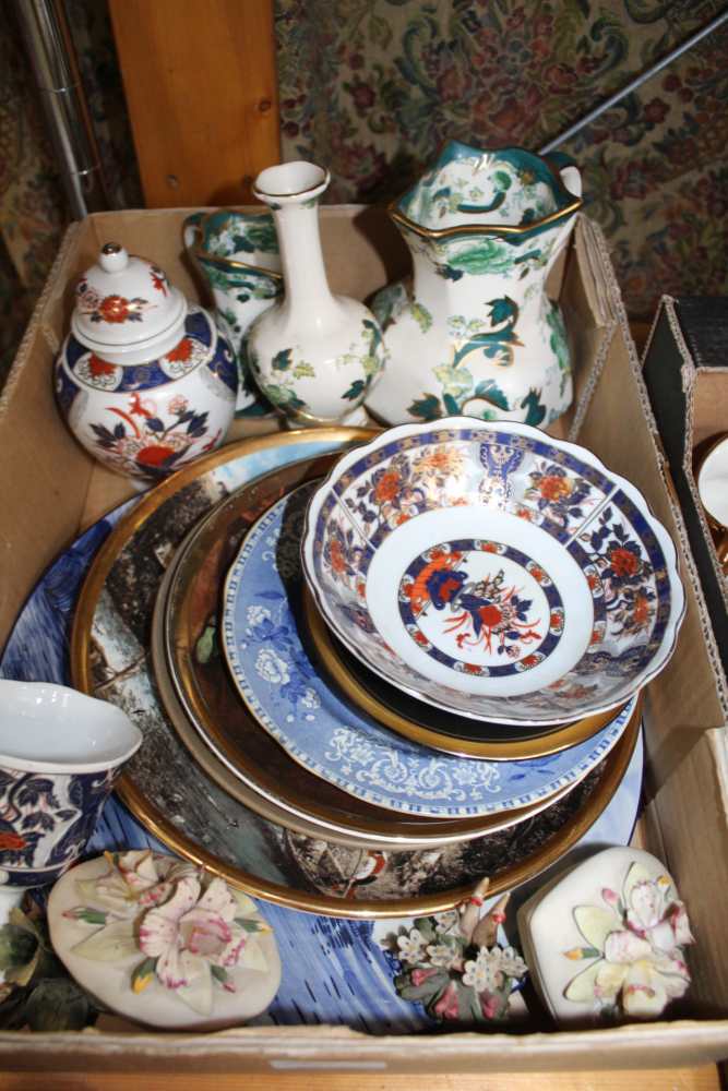 THREE BOXES OF DOMESTIC POTTERY & PORCELAIN to include; part tea & coffee services, masons green - Image 5 of 5