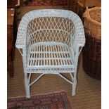 A DUCK EGG BLUE PAINTED BAMBOO TUB SHAPED ARMCHAIR