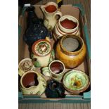 A BOX CONTAINING A SELECTION OF ENGLISH & CONTINENTAL DECORATIVE POTTERY to include Elton ware