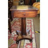 A LATE 19TH CENTURY SMALL SIZED MAHOGANY FINISHED WORK TABLE fitted with a single drawer,