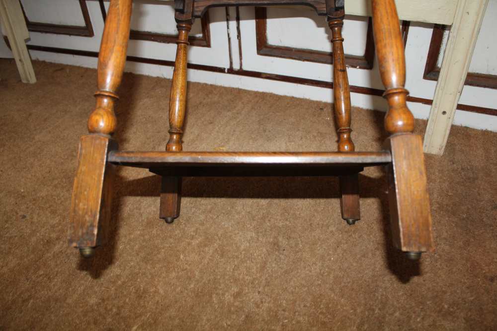 AN OAK SQUARE TOPPED COFFEE TABLE on turned and block legs, united by a plank undertier - Image 2 of 3