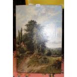 A PROBABLE 19TH CENTURY OIL ON CANVAS RURAL SCENE titled 'A Rustic Corner', near Dorking,