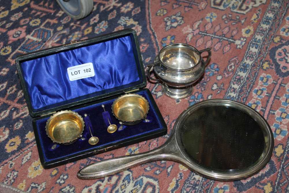 A CASED HALLMARKED PAIR OF SALTS with spoons, together with a selection of other domestic metalwares - Image 2 of 2