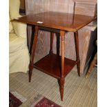 A LATE 19TH / EARLY 20TH CENTURY WALNUT SQUARE TOPPED OCCASIONAL TABLE on four turned and block