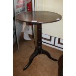 A 19TH CENTURY CIRCULAR TOPPED TABLE on canon barrel turned column and three downswept legs