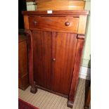 A CRAFTSMANS BUILT MAHOGANY MUSIC CABINET with single drawer over twin opening cupboard doors,