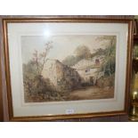 A 19TH CENTURY WATERCOLOUR STUDY OF A PROBABLE CONTINENTAL FARMSTEAD, with figure in the doorway,