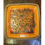MARGERY CLINTON A STUDIO POTTERY TERRACOTTA DISH, glazed in volcanic orange with applied