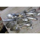 A PART SET OF RUSSIAN SILVER PLATED FLATWARE & CUTLERY, having shaped terminals decorated with