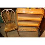 A SET OF OPEN SHELVES together with A HOOP & STICK BACK SINGLE CHAIR with fancy central slat