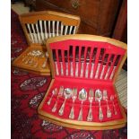 TWO WOODEN CASED CANTEENS OF KINGS PATTERN CUTLERY