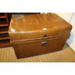 A PAINTED TIN TRUNK containing original trim phone and a MOCK CROC BRIEFCASE