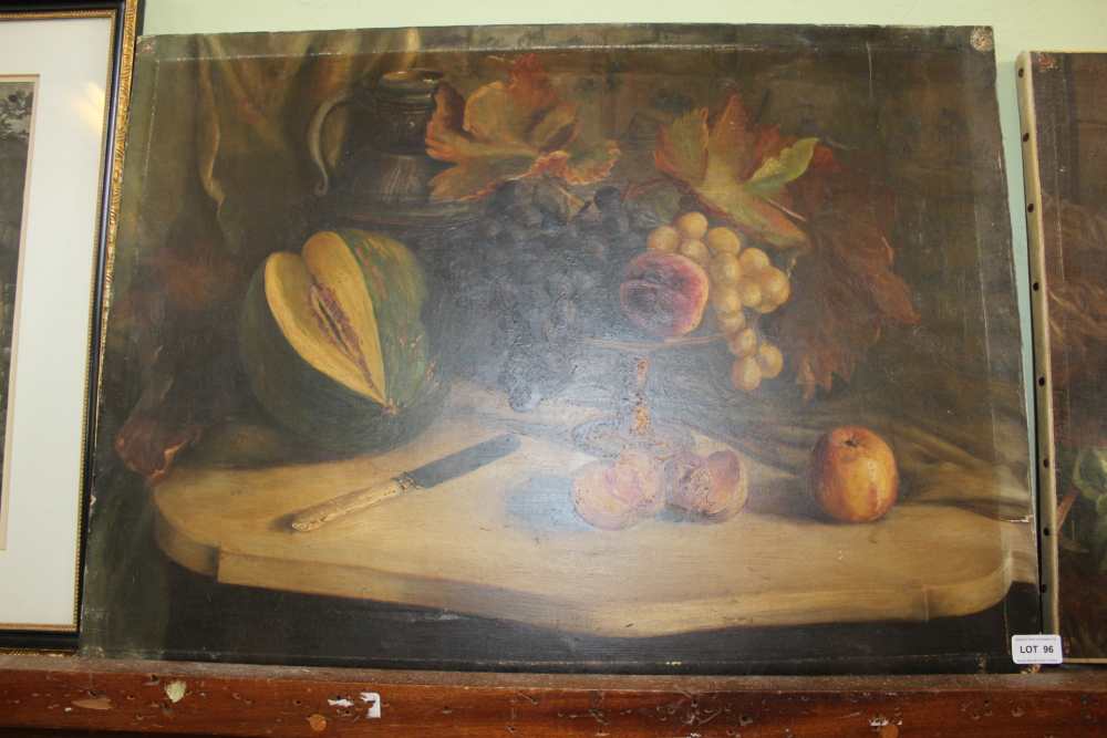 TWO CONTINENTAL LATE 19TH / EARLY 20TH CENTURY OIL ON CANVAS STILL LIVES unframed - Image 4 of 5