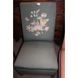 A LATE 19TH / EARLY 20TH CENTURY NURSING TYPE CHAIR, re-upholstered with hand sewn floral swags