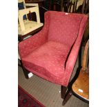 A 19TH CENTURY LOW WING BACKED DEEP SEATED ARMCHAIR with later corduroy upholstery
