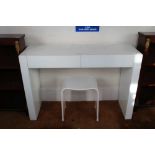 A MODERNIST DESIGNER GLOSS WHITE FINISHED RECTANGULAR TOPPED DRESSING TABLE with two inline
