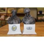 TWO CAST MILITARY BUSTS on plinth bases