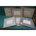 SIX GLAZED & FRAMED SKETCHES FROM LIFE, each plain mounted in slender gilt frame