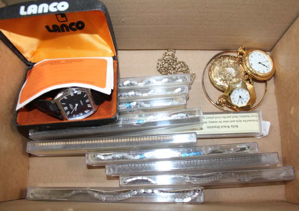 A BOX CONTAINING A SELECTION OF WATCH STRAPS & WATCHES VARIOUS