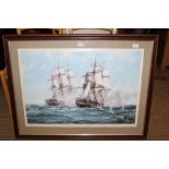 A MONTIGUE DAWSON PRINT DEPICTING NAVAL BATTLE between England and the United States
